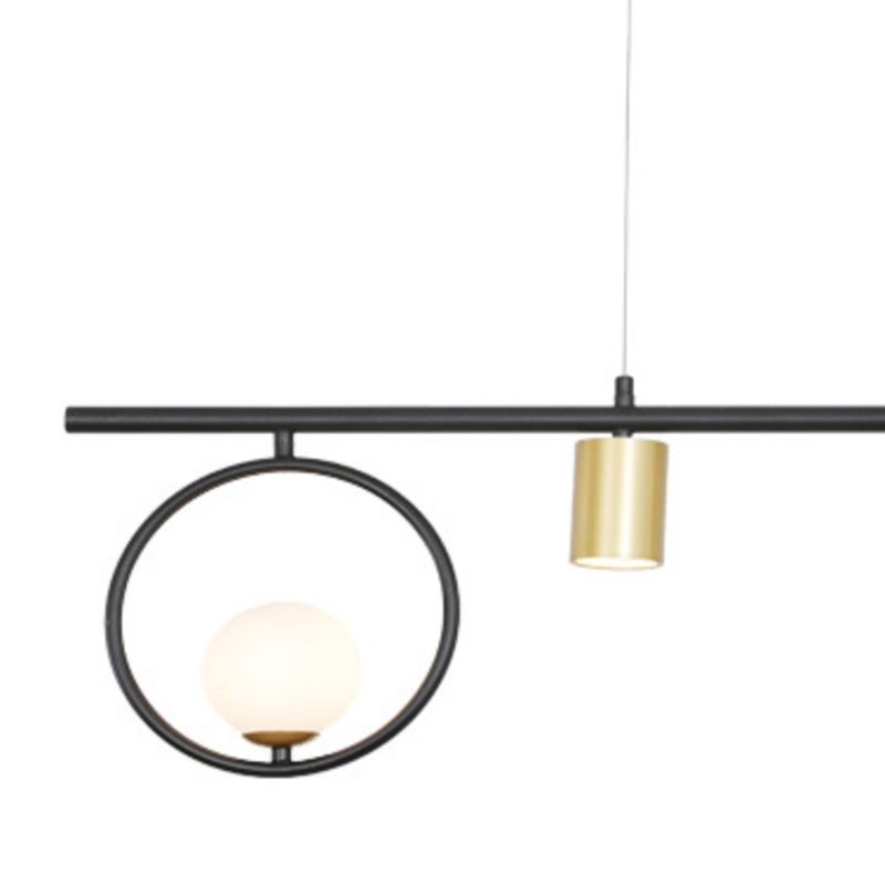 5 / 6 Light Ceiling Pendant in Black / Gold Finish Metal and Glass Kitchen Island Fixture