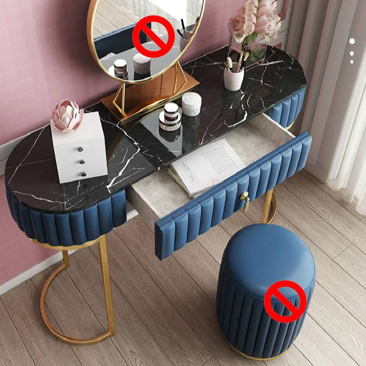 Glam Slate Top Makeup Vanity Set Blue 1 Drawer Vanity Dressing Table