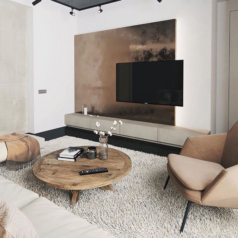 15"H Contemporary Coffee Table Solid Wood Round Coffee Cocktail Table