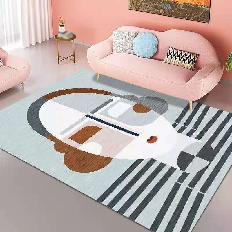 Pink Geometry Pattern Rug Polyester Simple Rug Washable Rug for Living Room