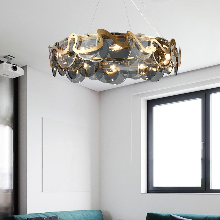 Minimal Style Chandelier Light Fixture Round Shape Glass Hanging Light