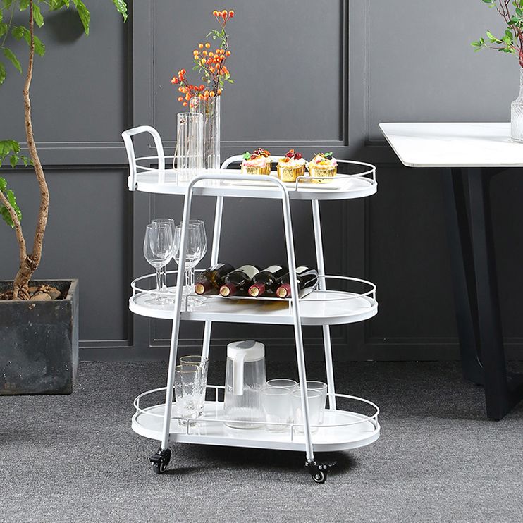 Modern 26.38"W Rolling Prep Table Oval Metal Prep Table for Home Use