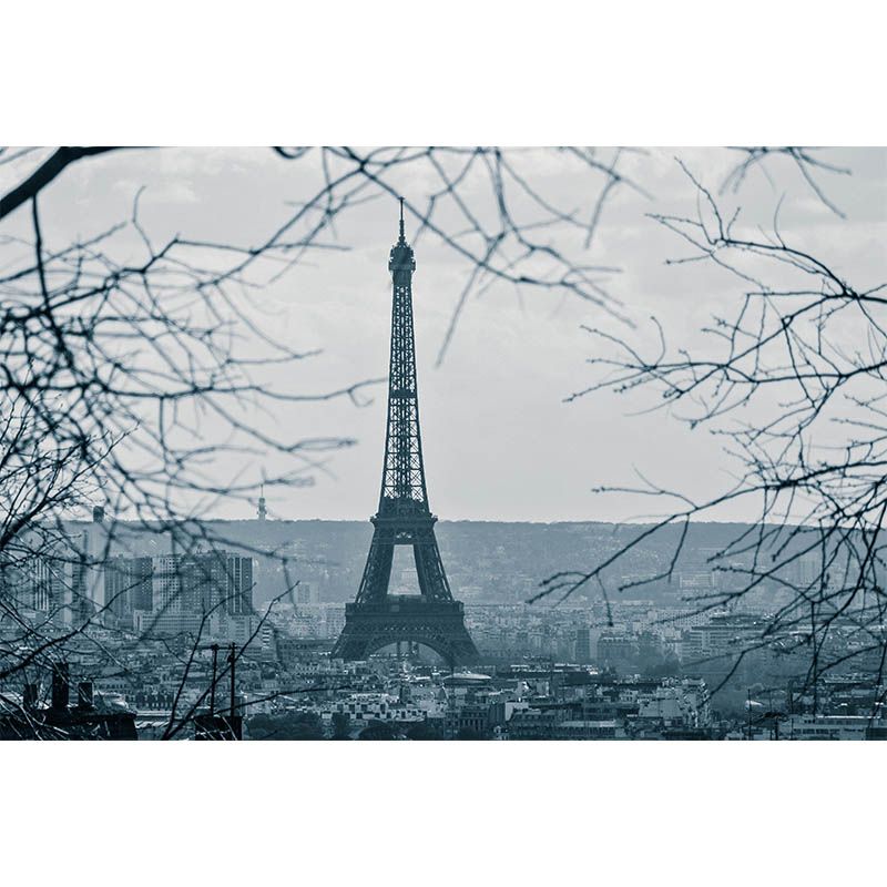 Tower Construction Illustration Pattern Mildew Wall Mural for Living Room