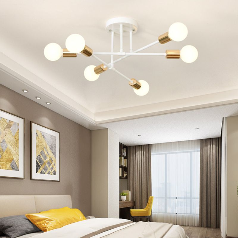 27.5" Wide Crossed Ironwork Ceiling Pendant Light Industrial Style 6-Lights Bare Bulb Semi Flush Mount Lamp for Dining Room