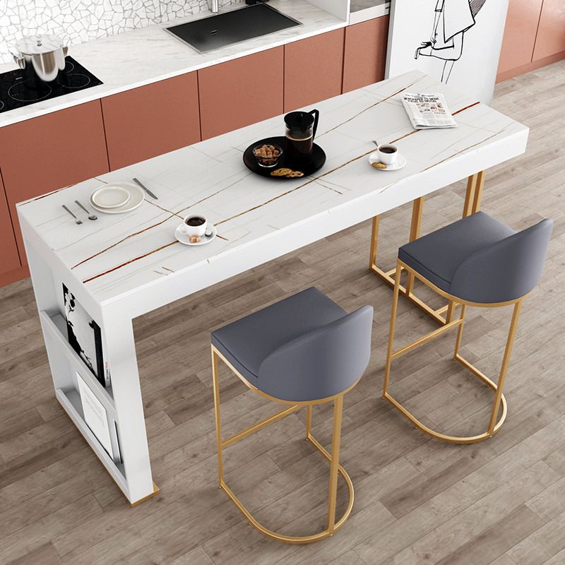 Glam 1/3/4 Pieces Bar Table Set Rectangle Bar Table with Metal High Stools