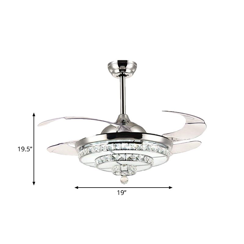 4-Blade-Chrom-LED-LED-Halbflush-zeitgenössische Kristallblock-Deckenlüftungsleuchte, 19 "breit