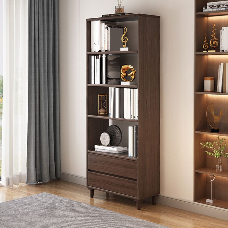 11" Wide Contemporary Shelf Open Wooden Bookcase with Drawer