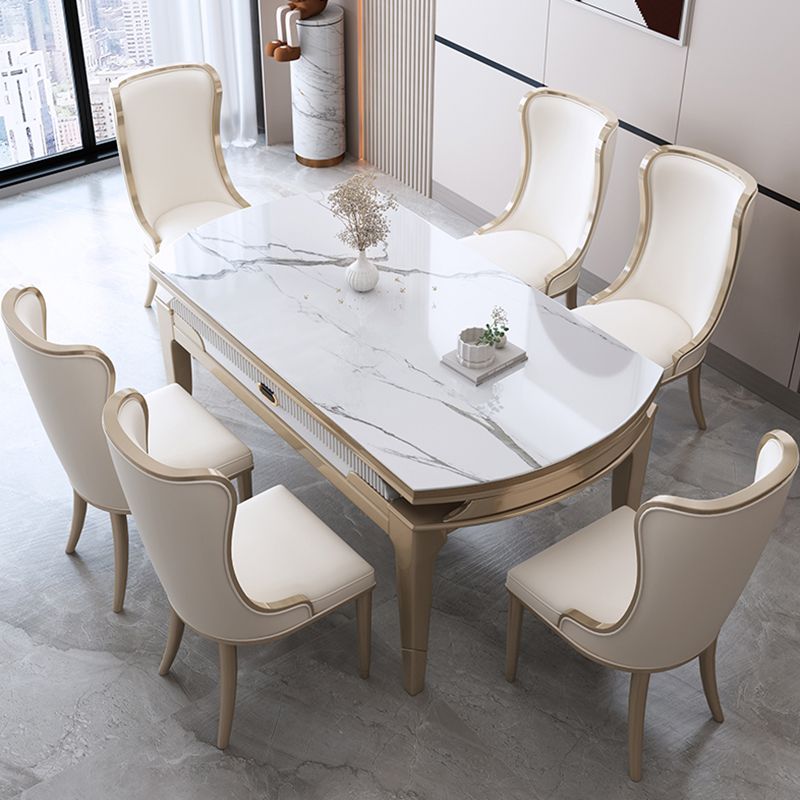 Nordic 1/2/5/7 Pieces Furniture Round Stone Dining Table Set in White