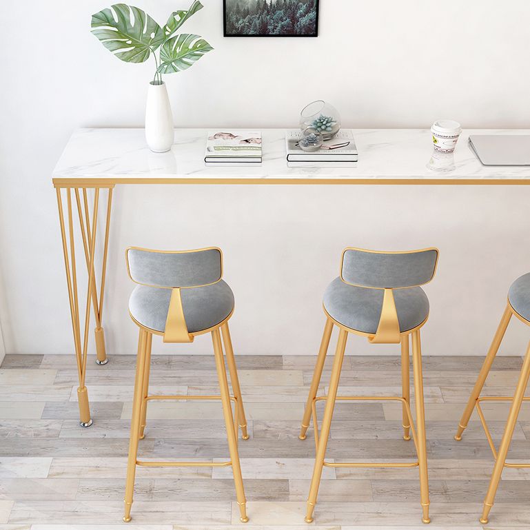 Indoor Rectangle Cocktail Bar Table White Marble and Metal Bistro Bar Table