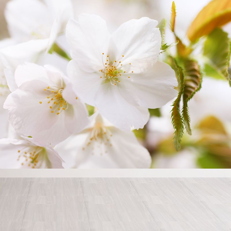 White Florentine Wall Mural Moisture Resistant Contemporary Bathroom Wall Covering