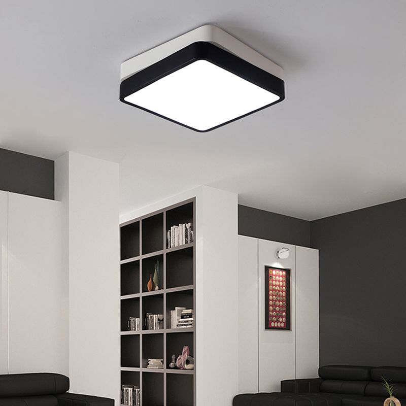 Plafonnier LED carré/rectangulaire noir en métal nordique pour chambre à coucher en blanc chaud/blanc, 11"/19"/35,5" de large