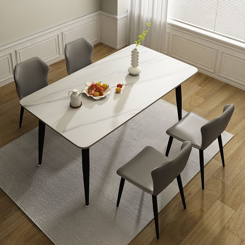 Glam Style Rectangle Dining Table Stone Top Dining Table with Black Legs