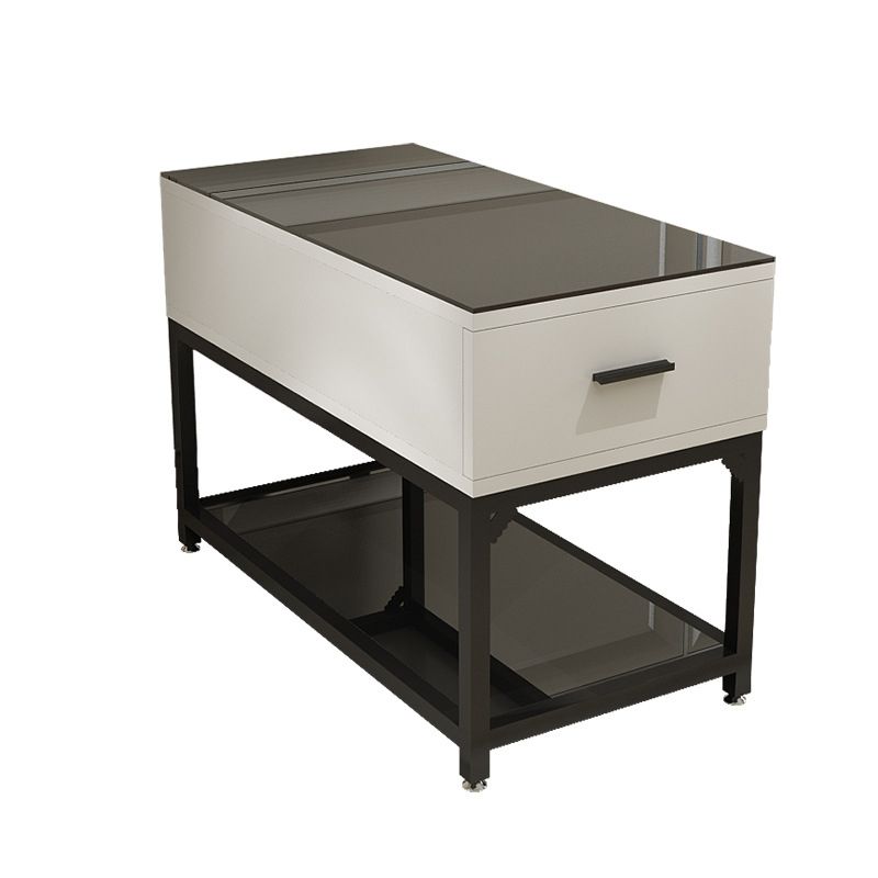 Modern Style Cocktail Table Glass Top Metal Steel Frame Rectangular Coffee Table