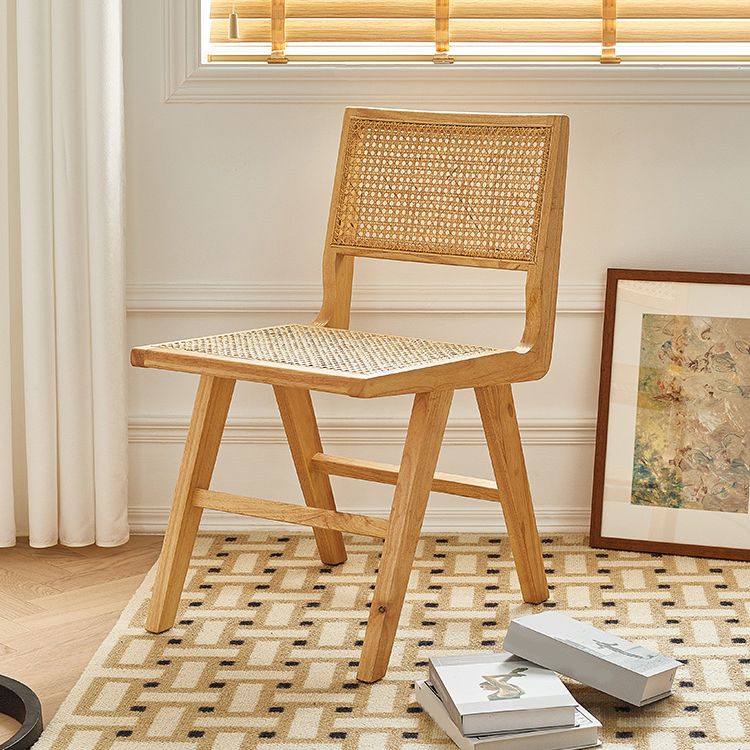 Silla de comedor de madera tradicional, respaldo de caña de cocina, silla lateral de comedor con respaldo abierto