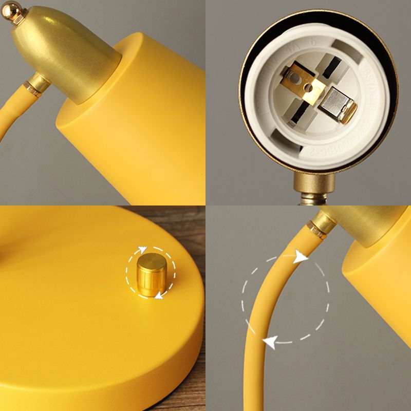 Lámpara de mesa de estilo de la sala de estudio de una sola bombilla con tono de metal cónico