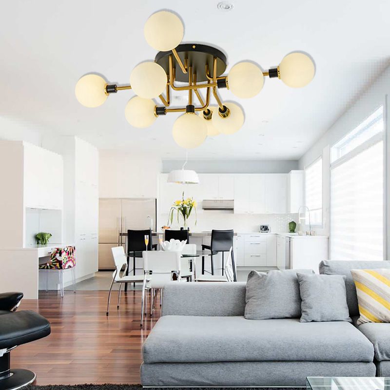 Sphere Shade Semi Plafond Mount Light Multi-Head Modern Moden Mermor Metal Plafond Plafond for Hotel
