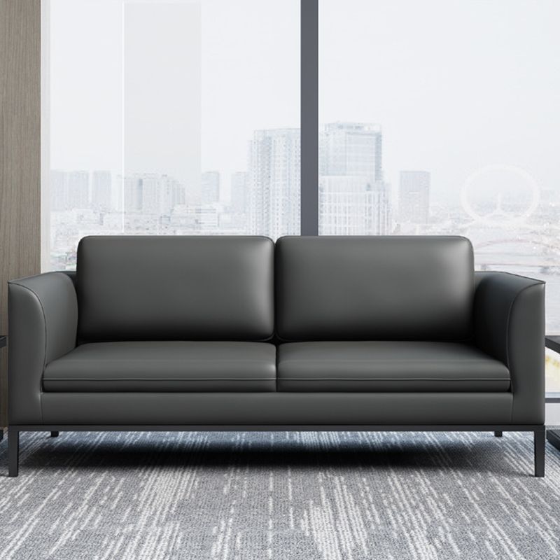 Square Arm Settee Stain-Resistant Leather Couch in Black/Grey