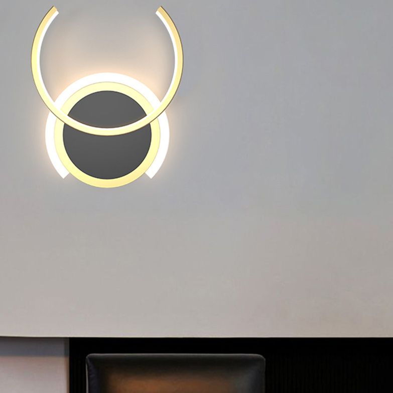 Nordic Modern Style Geometry Shade Wall Sconce Metal 2 Light Sconces in Black for Corridor