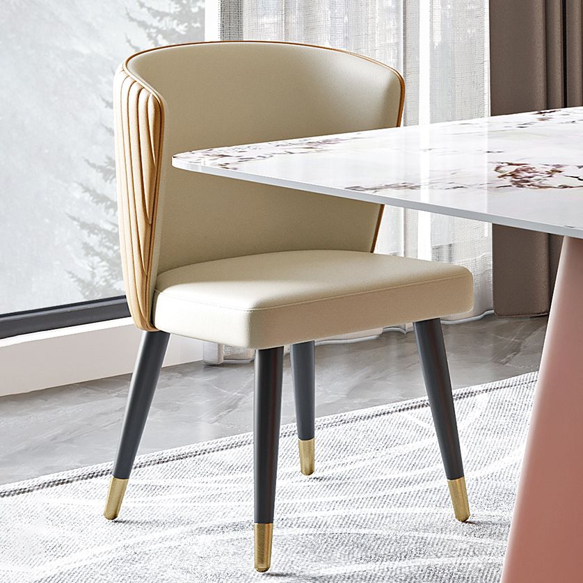 Nordic Glam Style Dining Chairs Armless Side Chairs with Wooden Legs