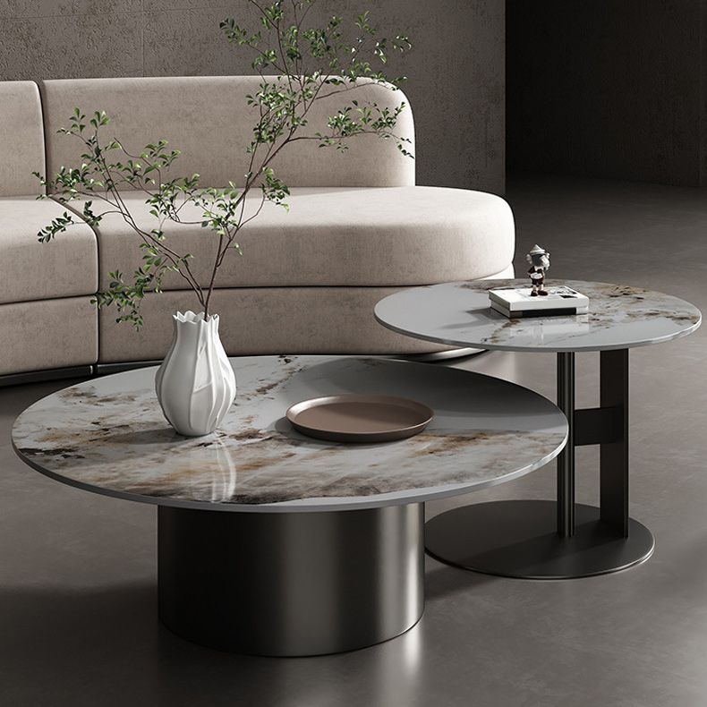 Glam Style Round Nesting Coffee Table Set with Steel Pedestal Base