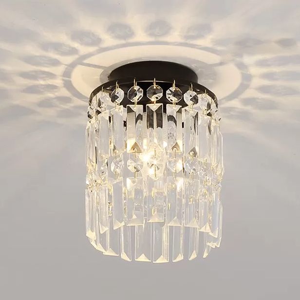 Modern Style Cylindrical Ceiling Mounted Light Crystal Aisle Close to Ceiling Lamp in Gold