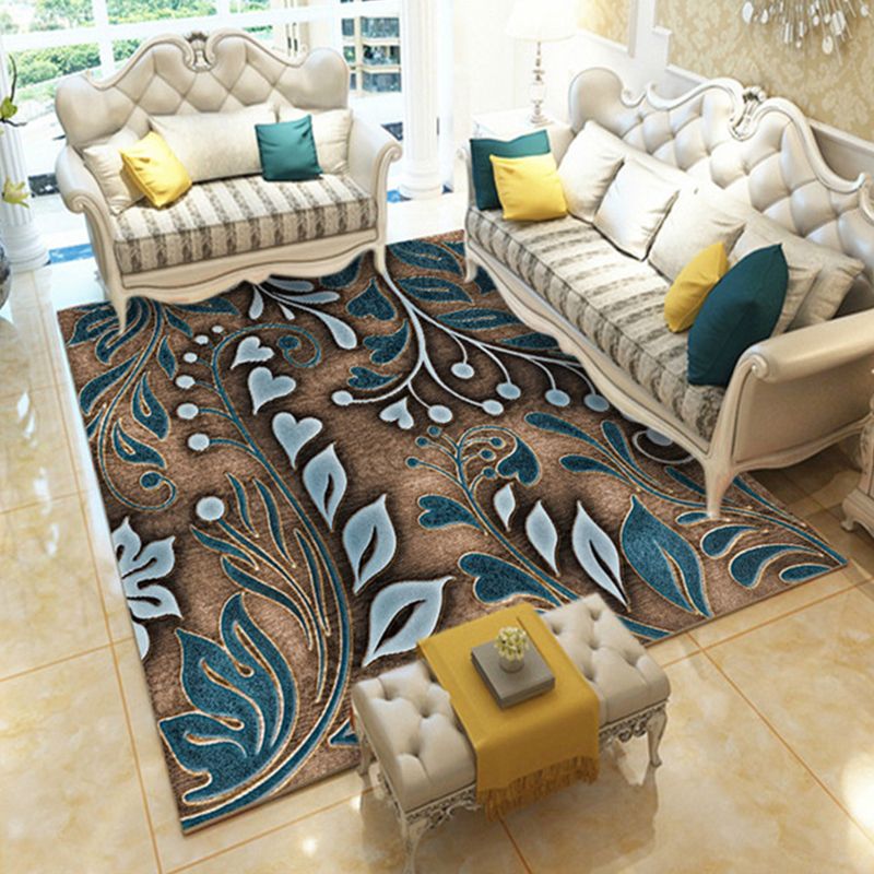 Casual Digital Print Floral Rug Multi-Color Modern Rug Polyester Stain Resistant Anti-Slip Backing Washable Carpet for Great Room
