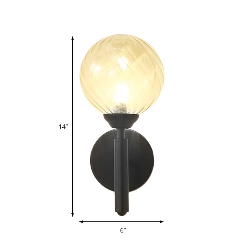 Apparecchio di illuminazione a parete moderna 1 lampadina chiara chiara in vetro texato luce in nero
