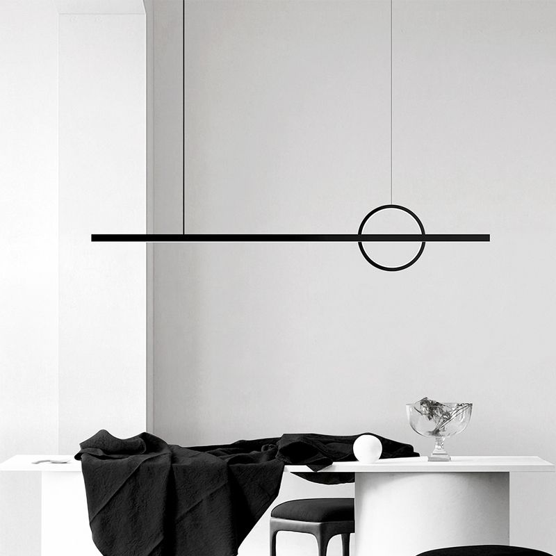 Minimalism Hanging Light Linear Island Light Fixture in Black for Dining Room