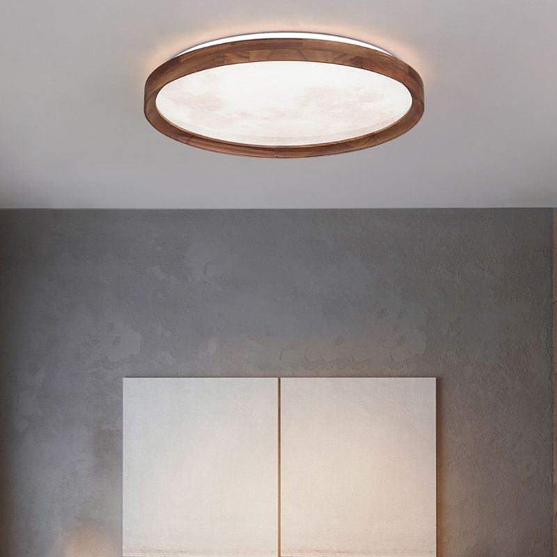 Modern Wood Flush Mount Circle Shape LED Ceiling Light with Acrylic Shade for Living Room