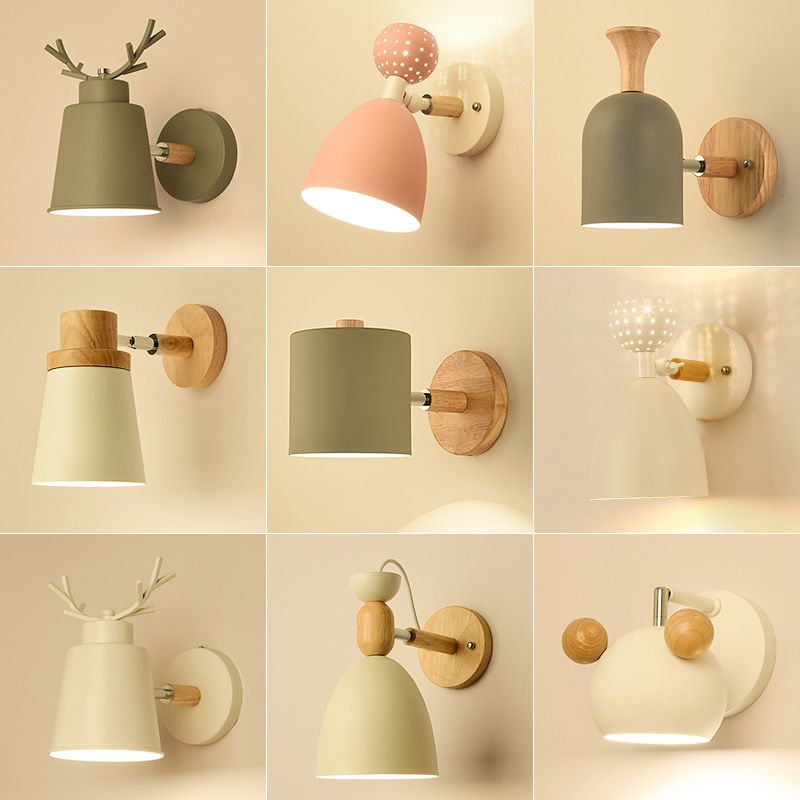 Nordic Macarons Style Dome Sconce Wall Light 1 Light Wall Sconce with Wood