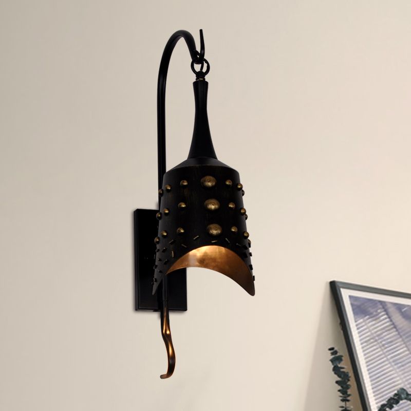 Chimes Metal Sconce Light One-bulb Antique Style Wall Sconce Lamp in Black for Hallway