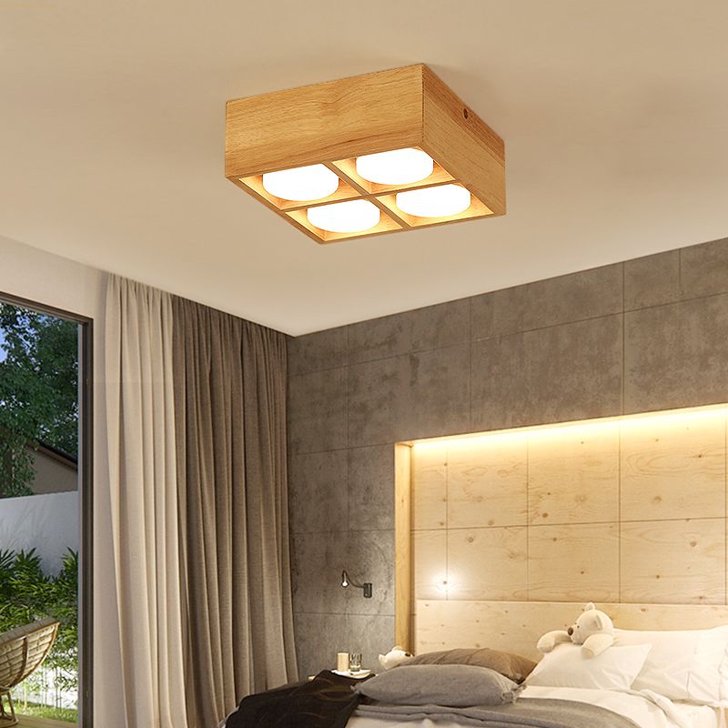 Plafonniers encastrés en bois, éclairage de montage au plafond à LED pour chambre à coucher