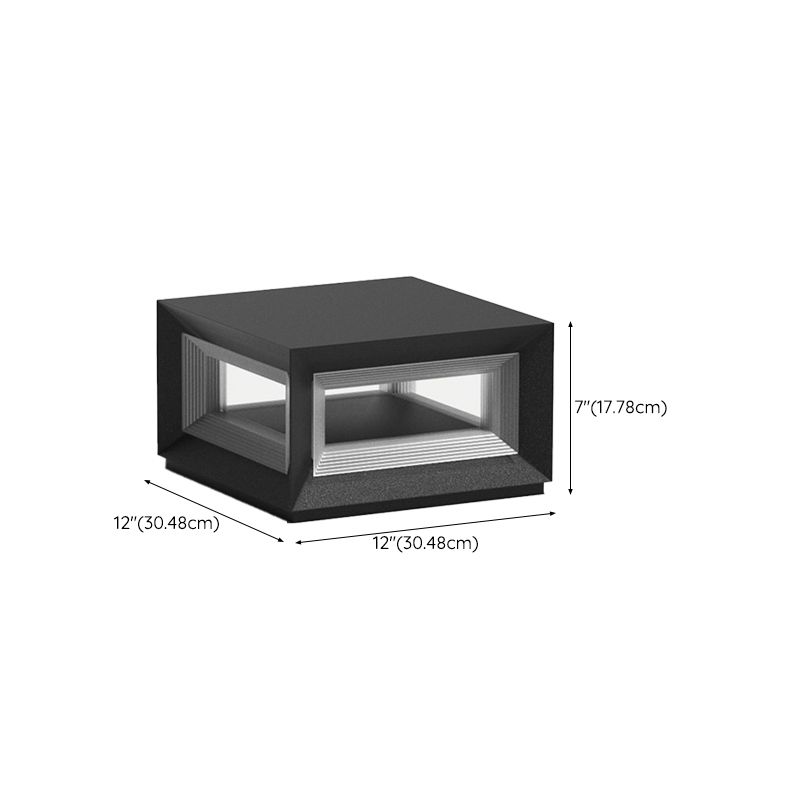 Contemporary Square Outdoor Solar Pillar Lamp in Black for Courtyard