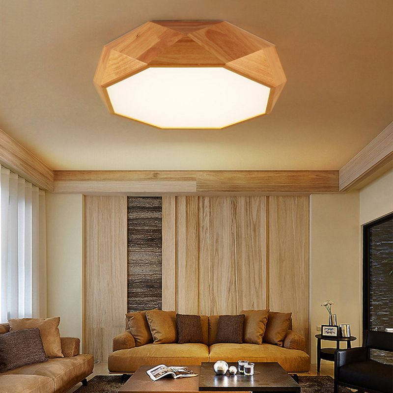 Wood Faceted Octagonal LED Flush Mount Light Nordic Flush Mount Ceiling Light for Living Room