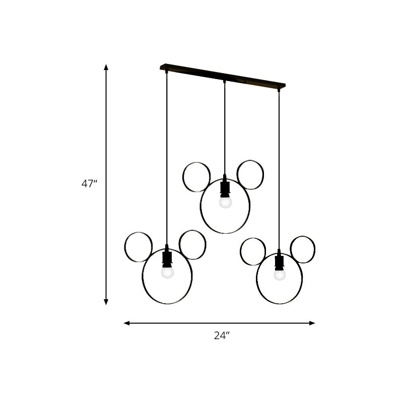 Wrought Iron Bear Pendant Light 3 Lights Modern Style Hanging Lamp in Black