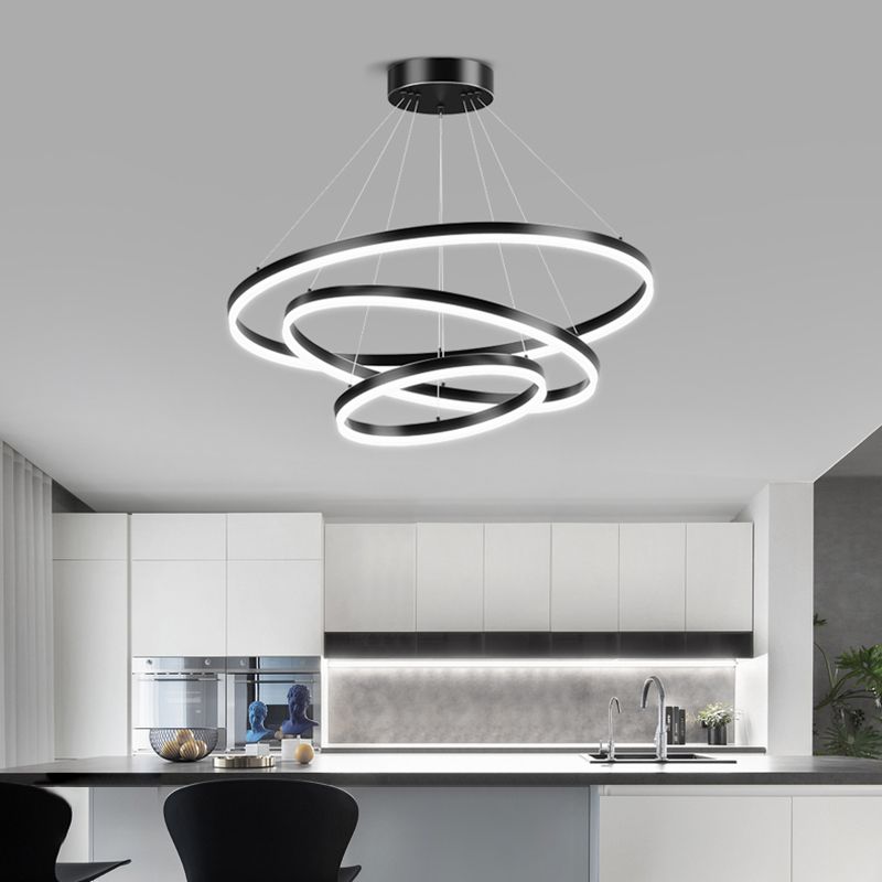 Contemporary Circle Shape Pendant Chandeliers Metal Pendant Lighting in Black