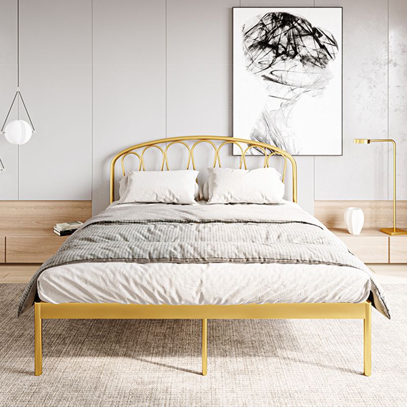 Glam Open-Frame Bed with Arched Headboard, 48" Tall Metal Bed