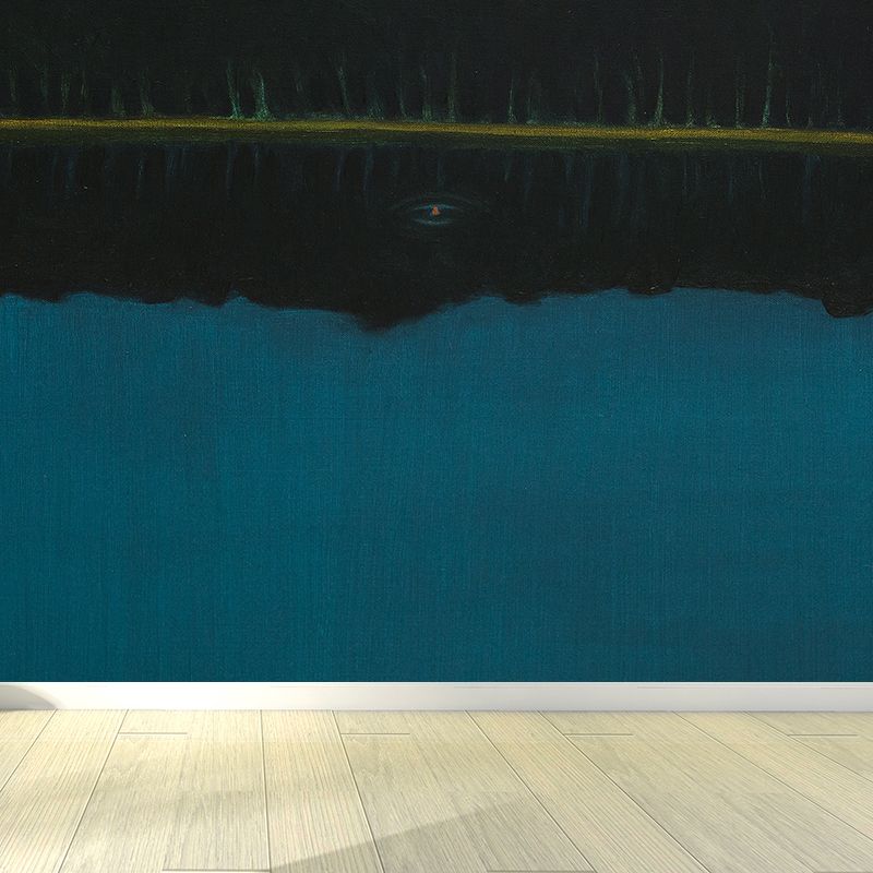 Contemporary Art Riverside Scenery Mural Blue Dining Room Wall Decor, Personalized