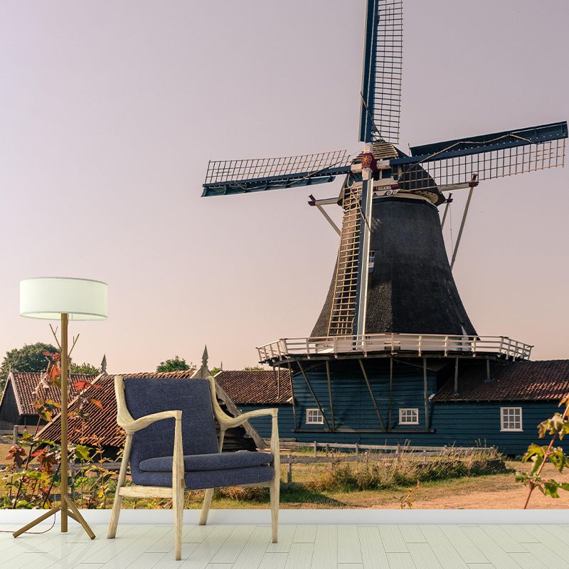 Photography Modern Mural Wallpaper with Windmill Landscape for Decoration