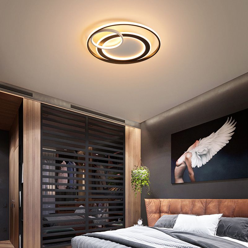 18"/21.5" Wide Ring Ceiling Light Fixture Contemporary Acrylic Black/Gold LED Flush Mount Lamp in Warm/White Light/Remote Control Stepless Dimming