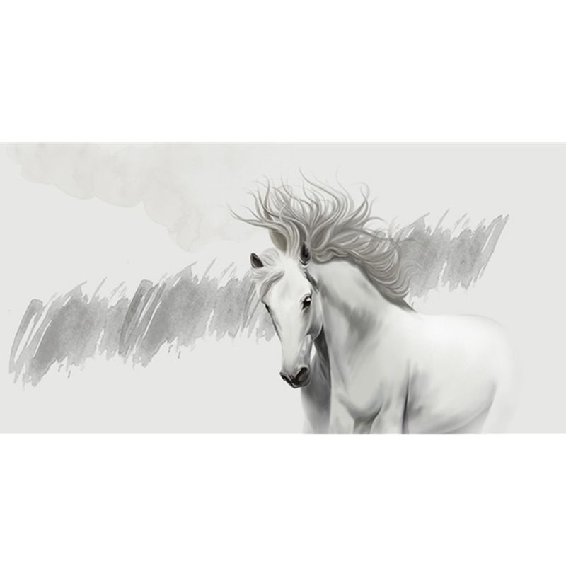 Minimalist Horse Wall Art in Grey and White Coffee Shop Mural Wallpaper, Personalized Size Available