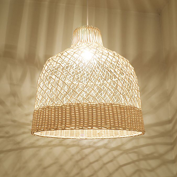 Handwoven Dome Pendant Light Fixture Chinese Rattan Fiber Single Bulb Ceiling Light for Dining Table