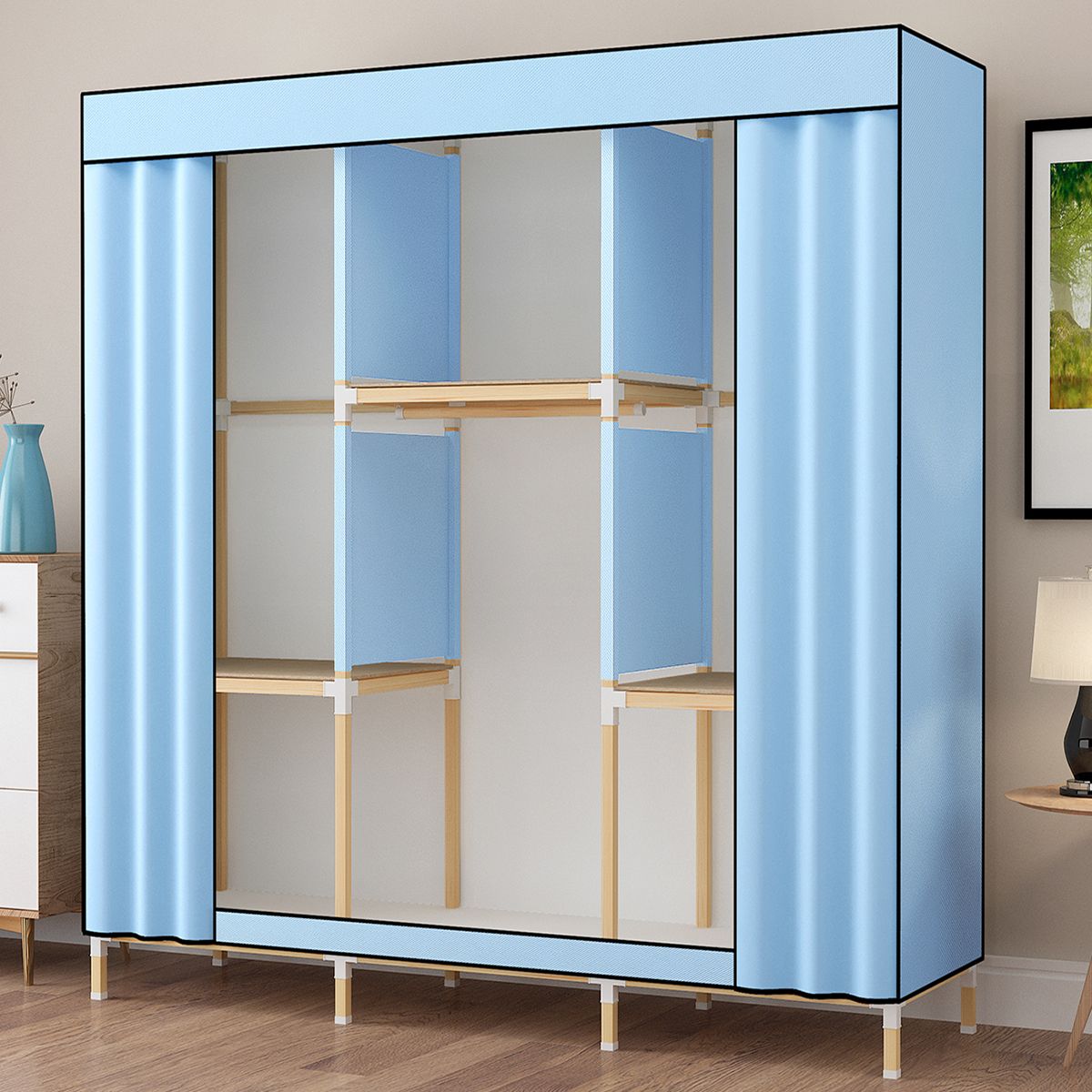 Contemporary Style Wardrobe Armoire Meringue Wood Frame Wardrobe Cabinet for Home