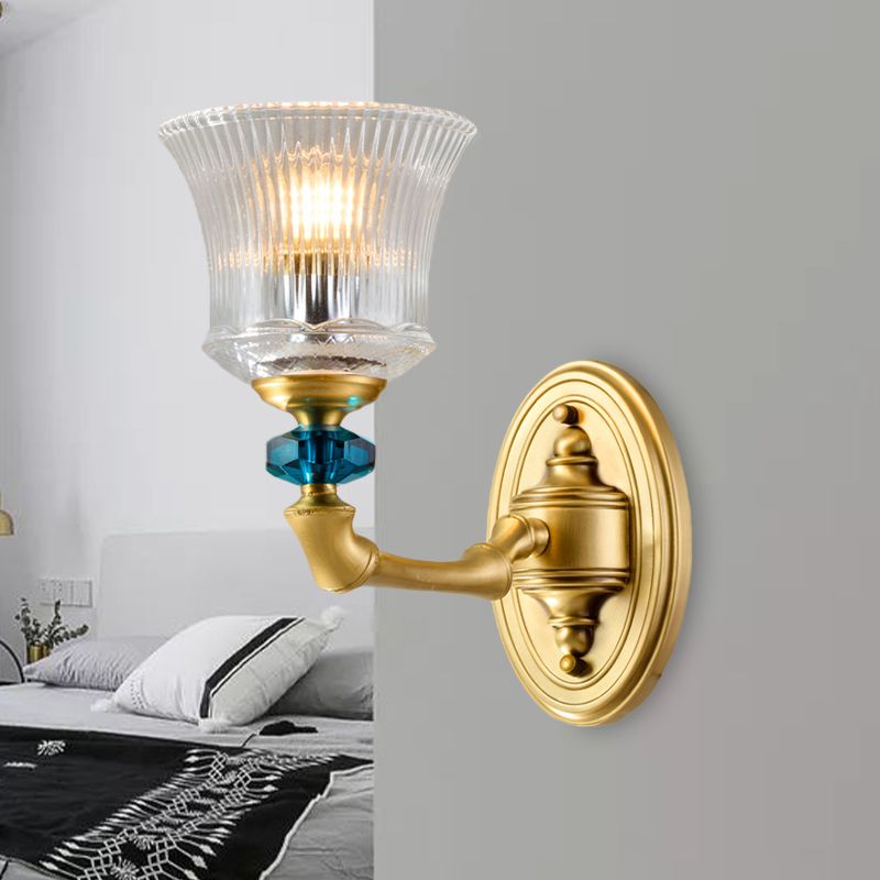 Luce a parete svasata oro classico vetro a coste trasparente 1 illuminazione da parete del soggiorno