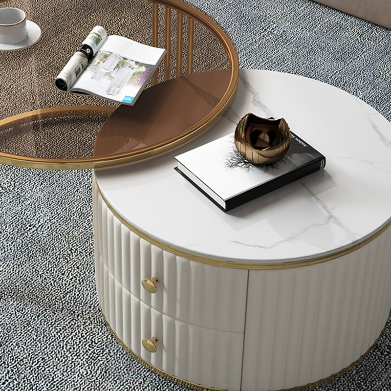 Round Coffee Table Glass Top Nesting Coffee Table Set with Golden Legs