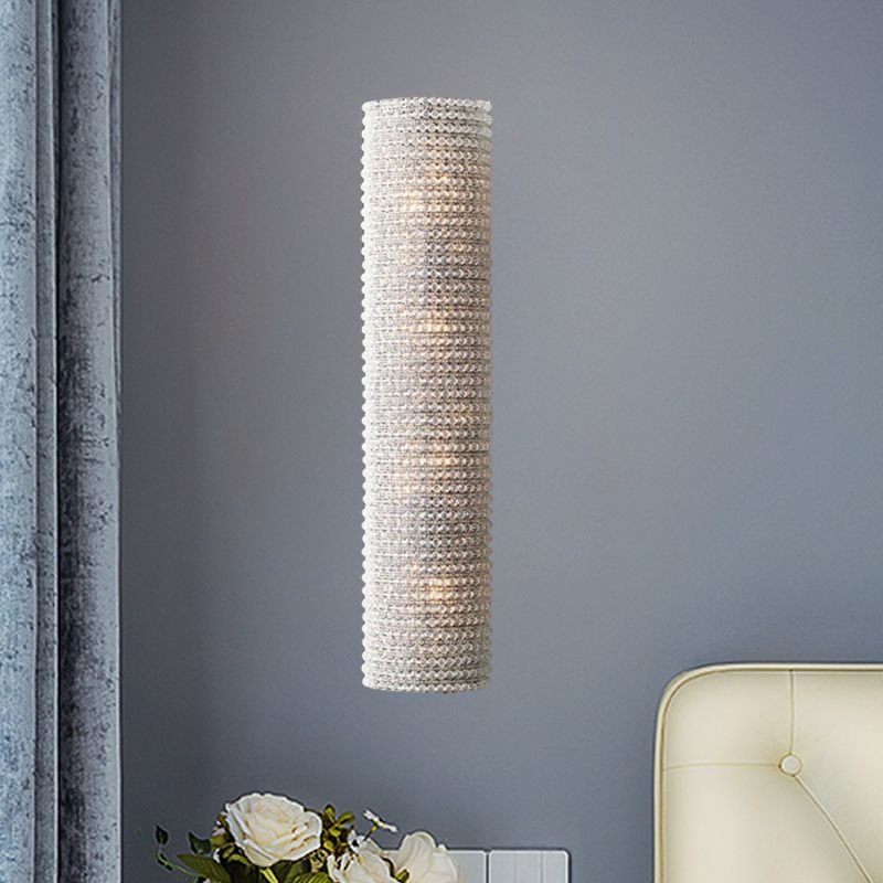 4 Lights Cylinder Wall Lighting Idea Rustic Stylish White Crystal Sconce for Living Room