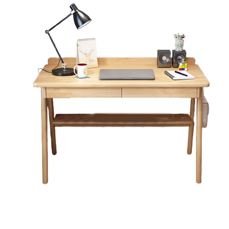 Rubber Wood Writing Desk with 2 Drawers and 1 Shelf Contemporary Desk