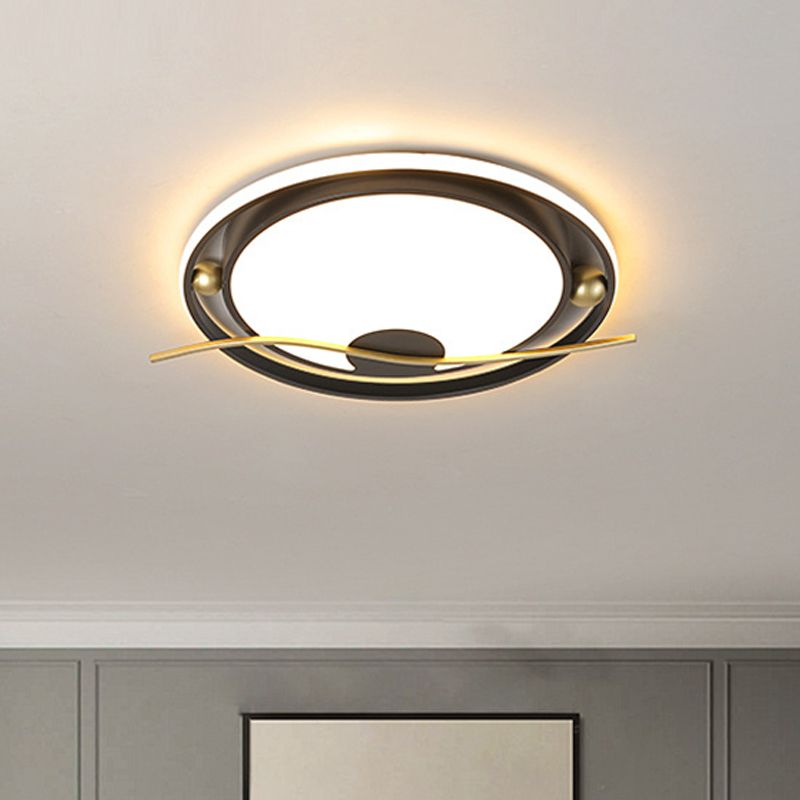 Round Ceiling Mounted Fixture Modern Acrylic Black and Gold LED Flush Mount Light in Warm/White Light