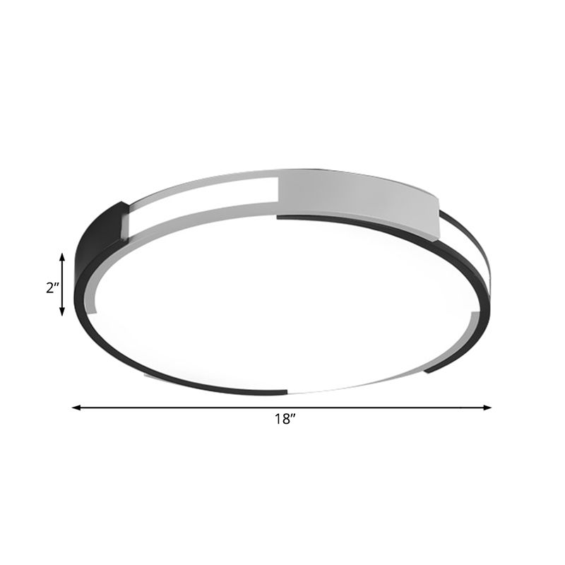 18"/23.5" Wide Drum Flush Mount Lamp Modernist Metal Led Black and White Flush Mount Ceiling Light Fixture with Recessed Diffuser in White/Warm Light