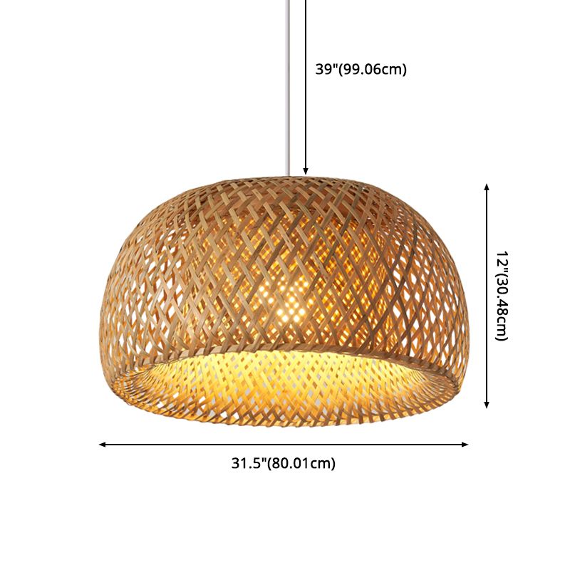 Asia Style Half-Circle Pendant Lighting Fixture Rattan Restaurant Pendant Light Kit in Beige